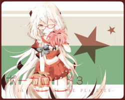 Rule 34 | 1girl, ;p, bespectacled, blue eyes, bow, braid, cheerleader, glasses, hair bow, ia (vocaloid), long hair, looking at viewer, midriff, naniiro, one eye closed, pink hair, pom pom (cheerleading), skirt, smile, solo, thighhighs, tongue, tongue out, twin braids, vocaloid, wink, zettai ryouiki