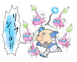 Rule 34 | 1boy, alph (pikmin), arms up, attack, big nose, black eyes, blue eyes, blue gloves, blue hair, buttons, colored skin, commentary request, determined, flying, freckles, full body, gauge, gloves, half-closed eyes, helmet, insect wings, leaf, looking ahead, male focus, motion blur, motion lines, naru (wish field), nintendo, no mouth, open mouth, pikmin (series), pink skin, radio antenna, running, short hair, simple background, solid circle eyes, space helmet, spacesuit, speech bubble, teeth, translation request, v-shaped eyebrows, very short hair, whistle, white background, winged pikmin, wings