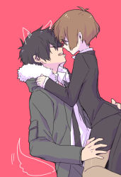 Rule 34 | 10s, 1boy, 1girl, animal ears, black hair, brown eyes, brown hair, dog ears, dog tail, closed eyes, face-to-face, fang, forehead-to-forehead, formal, heads together, kougami shin&#039;ya, necktie, pencil skirt, psycho-pass, short hair, skirt, skirt suit, suit, tail, tama (mgml), tsunemori akane