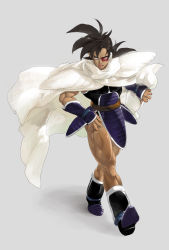 Rule 34 | 1boy, armor, bad id, bad pixiv id, black hair, boots, cape, dragon ball, dragonball z, full body, highres, male focus, muscular, open mouth, saiyan, scouter, solo, supobi, tail, tullece