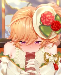 Rule 34 | 1boy, 1girl, azur lane, bare shoulders, blush, breasts, censored, center frills, drill hair, earrings, fellatio, flower, frills, gloves, hajika, half gloves, hat, hat flower, highres, japanese clothes, jewelry, kimono, large breasts, long hair, looking at viewer, mini hat, mosaic censoring, off-shoulder kimono, official alternate costume, oral, orange hair, penis, purple eyes, richelieu (azur lane), richelieu (evergreen prophecy) (azur lane), side drill, single drill, tilted headwear, white gloves, white kimono