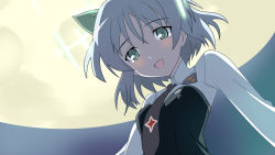 Rule 34 | 00s, 1girl, animal ears, cat ears, green eyes, hirschgeweih antennas, military, military uniform, moon, necktie, sanya v. litvyak, short hair, silver hair, solo, strike witches, tears, uniform, vector trace, world witches series
