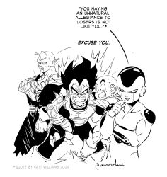 Rule 34 | 5boys, angry, armor, crossed arms, dragonball z, evil grin, evil smile, frieza, gloves, grin, highres, kuririn, looking at another, multiple boys, piccolo, smile, son gohan, sweat, vegeta