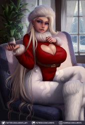 Rule 34 | 1girl, blonde hair, blue eyes, boots, breasts, cleavage, cleavage cutout, clothing cutout, creatures (company), crossed legs, cup, drinking glass, game freak, highleg, highleg leotard, highres, large breasts, leotard, long hair, looking at viewer, luminyu, mature female, melony (pokemon), nintendo, pantyhose, pokemon, pokemon swsh, sitting, solo, white pantyhose, wine glass