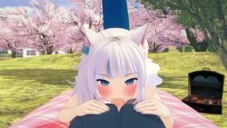 Rule 34 | 1girl, 3d, animal ears, animated, bazett, blue eyes, blue hair, blush, cat ears, erection, fellatio, fins, fish tail, gawr gura, gawr gura (casual), hololive, hololive english, looking at viewer, lowres, multicolored hair, nail polish, oral, outdoors, penis, pov, shark tail, sound, streaked hair, tail, uncensored, video, virtual youtuber, white hair