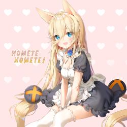 Rule 34 | 1girl, alternate costume, animal ears, apron, between legs, blonde hair, blue eyes, blush, breasts, cat ears, character name, enmaided, fang, g41 (girls&#039; frontline), girls&#039; frontline, hair between eyes, hair ornament, hand between legs, heterochromia, long hair, looking at viewer, low-tied long hair, maid, marmoset (marmoset0), open mouth, puffy short sleeves, puffy sleeves, red eyes, short sleeves, sitting, skin fang, small breasts, smile, solo, twintails, very long hair