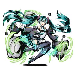 Rule 34 | 10s, 1girl, absurdly long hair, alpha transparency, aqua eyes, aqua hair, aqua necktie, bare shoulders, black footwear, black skirt, black thighhighs, boots, detached sleeves, divine gate, fingerless gloves, floating hair, full body, gloves, grey shirt, hair between eyes, hair ornament, hatsune miku, hatsune miku (append), jumping, long hair, necktie, official art, open mouth, outstretched arms, pleated skirt, shadow, shirt, skirt, sleeveless, sleeveless shirt, smile, solo, thigh boots, thighhighs, transparent background, twintails, ucmm, very long hair, vocaloid, vocaloid append, white gloves, zettai ryouiki