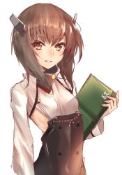 Rule 34 | 10s, 1girl, absurdres, breasts, brown eyes, brown hair, deluxe&lt;&lt;&lt;, headband, headgear, highres, kantai collection, short hair, simple background, small breasts, smile, solo, taihou (kancolle)