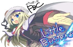 Rule 34 | blue eyes, cape, fang, fbc, hat, little busters!, long hair, noumi kudryavka, outstretched arms, school uniform, serafuku, solo, spread arms