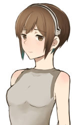 Rule 34 | 1girl, breasts, brown eyes, brown hair, frown, godzilla: city on the edge of battle, godzilla: planet of the monsters, godzilla (series), half-closed eyes, headband, nomu (artist), polygon pictures, short hair, simple background, small breasts, solo, tani yuko, toho, uniform, white background