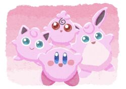 Rule 34 | animal ears, blue eyes, creatures (company), game freak, gen 1 pokemon, gen 2 pokemon, highres, igglybuff, jigglypuff, kirby (series), looking at viewer, miclot, nintendo, open mouth, pink footwear, pink fur, pink theme, pokemon, pokemon (creature), rabbit ears, red eyes, shoes, smile, wigglytuff