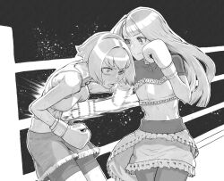 Rule 34 | 2girls, boxing, catfight, commission, multiple girls, original, pixiv commission, punching, rggr, stomach punch, sweat