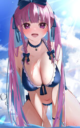 Rule 34 | 1girl, absurdres, blue hair, blue ribbon, blush, breasts, choker, cleavage, colored inner hair, frilled choker, frills, hair ribbon, highres, hololive, large breasts, long hair, looking at viewer, mikaku, minato aqua, multicolored hair, navel, open mouth, purple eyes, purple hair, ribbon, smile, solo, streaked hair, swimsuit, twintails, two-tone hair, virtual youtuber, virtual youtuber