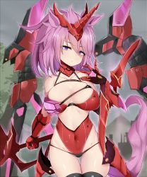 Rule 34 | 1girl, animal ears, breasts, collar, commentary request, duel monster, furaggu, hair between eyes, hand up, highres, holding, holding sword, holding weapon, horse girl, kashtira unicorn, large breasts, mecha musume, mechanical wings, pink eyes, pink hair, solo, sword, tail, weapon, wings, yu-gi-oh!