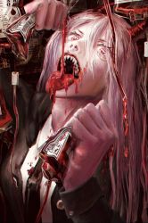 Rule 34 | + +, 1girl, bad id, bad twitter id, black coat, black necktie, blonde hair, blood, blood bag, blood in hair, blood on clothes, blood on face, blood on hands, chainsaw man, coat, collared shirt, cross-shaped pupils, demon girl, demon horns, drinking blood, hair between eyes, hemokinesis, highres, holding, horns, jacket, necktie, nnya, open mouth, power (chainsaw man), red horns, sharp teeth, shirt, squishing, symbol-shaped pupils, teeth, tongue, tongue out, white shirt