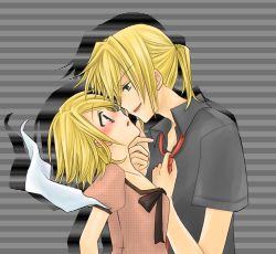 Rule 34 | 1boy, 1girl, blonde hair, blush, brother and sister, eye contact, haioto go, hetero, incest, kagamine len, kagamine rin, looking at another, short hair, siblings, twincest, twins, vocaloid