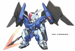 Rule 34 | beam lance, character name, chibi, clenched hand, commentary request, energy spear, griepe gundam, gundam, gundam wing, gundam wing dual story: g-unit, karukan (monjya), mecha, mechanical wings, no humans, polearm, robot, sd gundam, solo, standing, v-fin, weapon, wings, yellow eyes