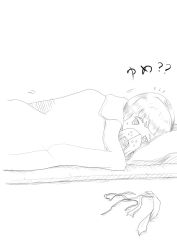 Rule 34 | 10s, 1girl, ?, ??, covering own mouth, futon, greyscale, kantai collection, luc (ifer), monochrome, murakumo (kancolle), on bed, pillow, ribbon, solo, sweatdrop, under covers, unworn headwear