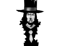 Rule 34 | 1boy, enies lobby, closed eyes, facial hair, formal, goatee, hat, highres, male focus, monochrome, necktie, one piece, pagun (pugn), rob lucci, solo, suit, top hat