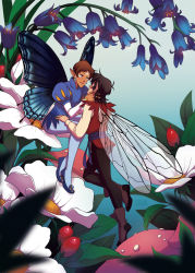 Rule 34 | 2boys, alternate universe, black hair, boots, brown hair, commentary request, earrings, eflunn (emilylunn), facial mark, fairy, fairy wings, flower, forehead mark, jewelry, keith (voltron), lance (voltron), male focus, multiple boys, pants, pantyhose, petals, pointed footwear, shoes, transparent wings, voltron: legendary defender, voltron (series), wings, yaoi