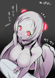 Rule 34 | 10s, 1girl, abyssal ship, admiral (kancolle), airfield princess, ass, ass grab, bare shoulders, blush, breasts, gloves, hand on own ass, highres, horns, kantai collection, large breasts, long hair, looking at viewer, nac000, open mouth, pale skin, red eyes, smile, solo focus, translated, white hair