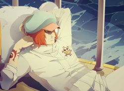 Rule 34 | 1boy, hat, hat over eyes, heart pirates, jumpsuit, male focus, one piece, red hair, sad sd 777, shachi (one piece), solo