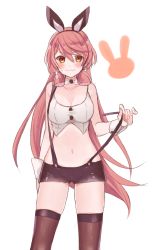Rule 34 | 10s, 1girl, akashi (kancolle), alternate costume, animal ears, rabbit ears, cuffs, ishita (sunagimomo), kantai collection, long hair, midriff, navel, pink hair, short shorts, shorts, simple background, solo, stomach, suspenders, thighhighs, vest, white background