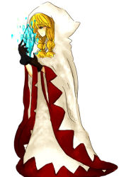 Rule 34 | 1girl, bad id, bad pixiv id, blonde hair, braid, crystal, final fantasy, final fantasy tactics, full body, gloves, hair over shoulder, hood, long hair, low twintails, robe, simple background, solo, standing, twin braids, twintails, white background, white mage, white mage (fft), white mage (final fantasy), yokushima