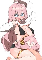 Rule 34 | 1girl, absurdres, ahoge, bikini, bikini pull, black bikini, blue eyes, blush, breasts, bright pupils, character doll, cleavage, clothes pull, cropped hoodie, doll, flying sweatdrops, highres, hood, hoodie, large breasts, long hair, looking at viewer, megurine luka, open mouth, pink hair, pulling own clothes, shorts, skindentation, solo, strap pull, string bikini, swimsuit, thick thighs, thigh strap, thighs, uruti 2388, vocaloid, white pupils