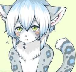 Rule 34 | artist request, furry, green eyes, smile, snow leopard, white hair