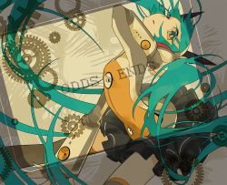 Rule 34 | 1girl, aqua hair, copyright name, gears, hatsune miku, long hair, mochizuki kei, odds &amp; ends (vocaloid), project diva (series), project diva f, skirt, solo, thighhighs, twintails, very long hair, vocaloid