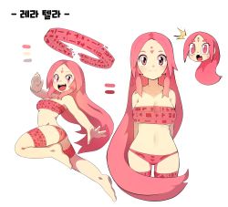 Rule 34 | ^^^, 1girl, absurdres, bandeau, bikini, breasts, character name, character sheet, facial mark, fang, forehead mark, full body, galaxy!, highres, large breasts, long hair, looking at viewer, multiple views, open mouth, pink eyes, pink hair, rera-terra, rtari, simple background, smile, strapless, strapless bikini, surprised, swimsuit, tube top, very long hair, white background