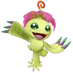 Rule 34 | 3d, creature, digimon, digimon (creature), digimon story: cyber sleuth, flower, flower on head, game model, happy, no humans, official art, open mouth, palmon, plant, simple background, smile, solo, teeth, tongue