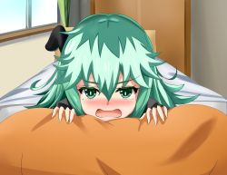 Rule 34 | blush, date a live, embarrassed, green hair, highres, leaning forward, lying, moaning, natsumi (date a live), sad, spread legs