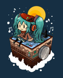Rule 34 | 1girl, :3, amplifier, aqua hair, beret, black thighhighs, chibi, coat, grado labs, hat, hatsune miku, headphones, listening to music, long hair, mittens, musical note, panties, pantyshot, scarf, shoushiki, sitting, snow, solo, striped clothes, striped panties, thighhighs, twintails, underwear, very long hair, vocaloid, winter clothes