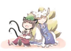 2girls animal_ears blonde_hair brown_hair cat_ears cat_girl cat_tail chen female_focus fox_ears fox_tail multiple_girls sleeping tail touhou uiru yakumo_ran