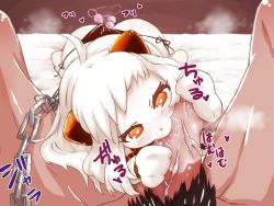 Rule 34 | 10s, 1girl, abyssal ship, ahoge, anal beads, black panties, chain, colored skin, fellatio, gloves, heart, heart-shaped pupils, horns, kantai collection, long hair, ma2da, mittens, northern ocean princess, oral, pale skin, panties, penis, red eyes, sex toy, side-tie panties, solo, solo focus, symbol-shaped pupils, uncensored, underwear, white hair, white skin