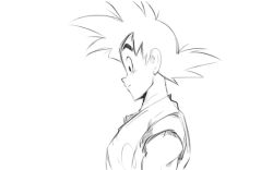 Rule 34 | 1boy, 1girl, animated, animated gif, black hair, blush, chi-chi (dragon ball), dougi, dragon ball, eye contact, greyscale, hetero, jscandyhell, kiss, looking at another, monochrome, sketch, smile, son goku, spiked hair, sweatdrop