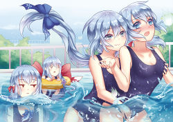 Rule 34 | 4girls, :3, between legs, blue eyes, blue hair, blush, bow, fubuki (warship girls r), grabbing, grabbing another&#039;s breast, grabbing from behind, hair bow, hand between legs, hatsuyuki (warship girls r), innertube, long hair, looking at another, low-tied long hair, luoye, miyuki (warship girls r), multiple girls, o o, one-piece swimsuit, open mouth, partially submerged, pool, shirayuki (warship girls r), swim ring, swimsuit, very long hair, warship girls r, water, yuri