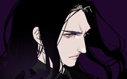 Rule 34 | 1boy, black hair, black shirt, closed mouth, collared shirt, commentary request, fate/grand order, fate (series), furrowed brow, galahad (fate), long hair, male focus, portrait, purple background, purple eyes, shirt, simple background, solo, spoilers, tenobe, wing collar