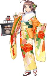 Rule 34 | 1girl, akasaka yuzu, chougei (kancolle), full body, furisode, japanese clothes, kantai collection, kimono, new year, official art, solo, transparent background