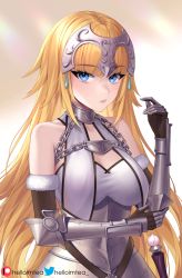 Rule 34 | 1girl, armor, armored dress, blonde hair, blue eyes, blush, breast curtains, breasts, chain, cleavage, closed mouth, dress, fate/apocrypha, fate/grand order, fate (series), fur trim, gauntlets, headpiece, helloimtea, highres, jeanne d&#039;arc (fate), jeanne d&#039;arc (ruler) (fate), jeanne d&#039;arc (third ascension) (fate), large breasts, long braid, long hair, looking at viewer, plackart, solo, very long hair, white dress