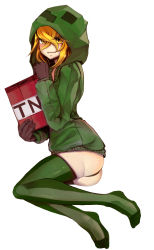 Rule 34 | 1girl, absurdres, ass, at2., creeparka, creeper, cupa (at2.), explosive, highres, hood, hoodie, minecraft, smile, thighhighs, tnt, tnt block (minecraft)