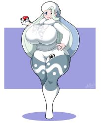 Rule 34 | 1girl, absurdres, blue eyes, blue hair, boots, breasts, closed mouth, creatures (company), curvy, full body, fur collar, game freak, grey hair, grey pantyhose, hand on own hip, hat, highres, holding, holding poke ball, huge breasts, jacket, jewelry, long hair, long sleeves, looking at viewer, mature female, mehdrawings, melony (pokemon), multicolored hair, nail polish, nintendo, one eye closed, pantyhose, poke ball, poke ball (basic), pokemon, pokemon swsh, ring, shorts, simple background, smile, solo, standing, thick thighs, thighs, turtleneck, two-tone hair, white background, white footwear, white hat, wide hips