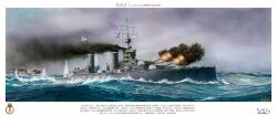 absurdres battlecruiser flag highres hms_princess_royal_(1911) mast military_vehicle no_humans ocean original royal_navy ship ship_turret smokestack vehicle_focus vortex_(xu_xuanwo) warship watercraft waves white_ensign world_war_i