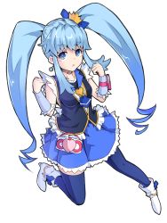 Rule 34 | 10s, 1girl, :&lt;, blue eyes, blue hair, blue skirt, blue thighhighs, brooch, crown, cure princess, earrings, full body, happinesscharge precure!, heart, heart brooch, ishimu, jewelry, long hair, magical girl, matching hair/eyes, mini crown, necktie, precure, shirayuki hime, shoes, sidelocks, skirt, solo, thighhighs, twintails, white background, wrist cuffs