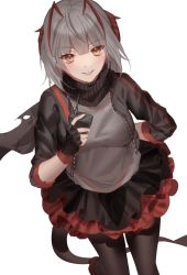 Rule 34 | 1girl, ahoge, arknights, bad id, bad pixiv id, black gloves, black jacket, black pantyhose, black scarf, black skirt, breasts, chinese commentary, commentary, cowboy shot, demon horns, eyelashes, fingerless gloves, gloves, grey shirt, grin, horns, jacket, kuiqiu kq, lips, looking at viewer, medium breasts, miniskirt, multicolored hair, nail polish, open clothes, open jacket, orange eyes, pantyhose, red hair, red nails, scarf, shirt, short hair, silver hair, simple background, skirt, smile, solo, streaked hair, torn clothes, torn scarf, two-tone hair, w (arknights), white background