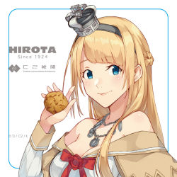 Rule 34 | blonde hair, blue eyes, braid, commentary request, corset, cosplay, cream puff, crown, dress, flower, food, french braid, hairband, jewelry, kantai collection, konishi (koconatu), long hair, long sleeves, mini crown, name connection, necklace, off-shoulder dress, off shoulder, official art, pun, real life, red flower, red ribbon, red rose, ribbon, rose, smile, solo, uchida shuu, voice actor, voice actor connection, warspite (kancolle), warspite (kancolle) (cosplay), white dress
