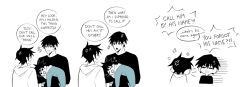 Rule 34 | !!, !?, 1girl, 2boys, ?, ??, anger vein, annoyed, baby, black hair, black shirt, blue eyes, chibi, claireiosity, comic, confused, english text, closed eyes, family, father and son, fushiguro megumi, fushiguro touji, hair between eyes, highres, holding baby, hood, hood down, hoodie, jujutsu kaisen, lip scar, long image, long sleeves, megumi&#039;s mother (jujutsu kaisen), mother and son, multiple boys, onesie, pacifier, scar, scar on face, scar on mouth, shirt, short hair, shouting, sleeping, sleeves past elbows, smile, speech bubble, speed lines, spoilers, stitched, talking, third-party edit, white background, white hoodie, wide image, zzz