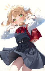 Rule 34 | 1girl, absurdres, belt, black belt, black skirt, blonde hair, blush, bow, bowtie, closed mouth, commentary, green eyes, highres, indie virtual youtuber, kerno, long sleeves, looking at viewer, pleated skirt, red bow, red bowtie, school uniform, shigure ui (vtuber), shigure ui (vtuber) (young), short hair, shukusei!! loli-gami requiem, skirt, smile, solo, standing, thighs, twintails, virtual youtuber